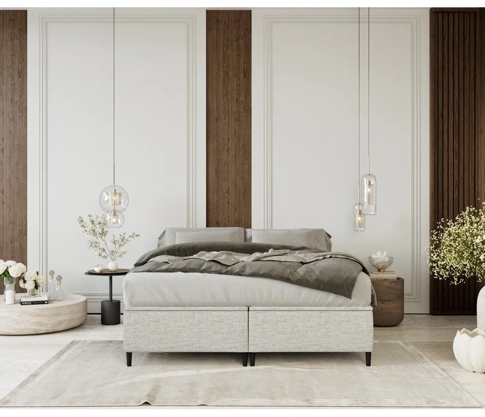 Pat matrimonial gri deschis tapițat cu spațiu de depozitare 140x200 cm Tate – Maison de Rêve