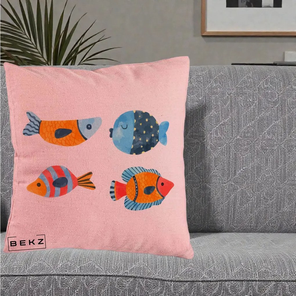Perna Decorativa Pesti Acuarela, 40x40 cm, Roz, Husa Detasabila, Perna Inclusa, BEKZ®