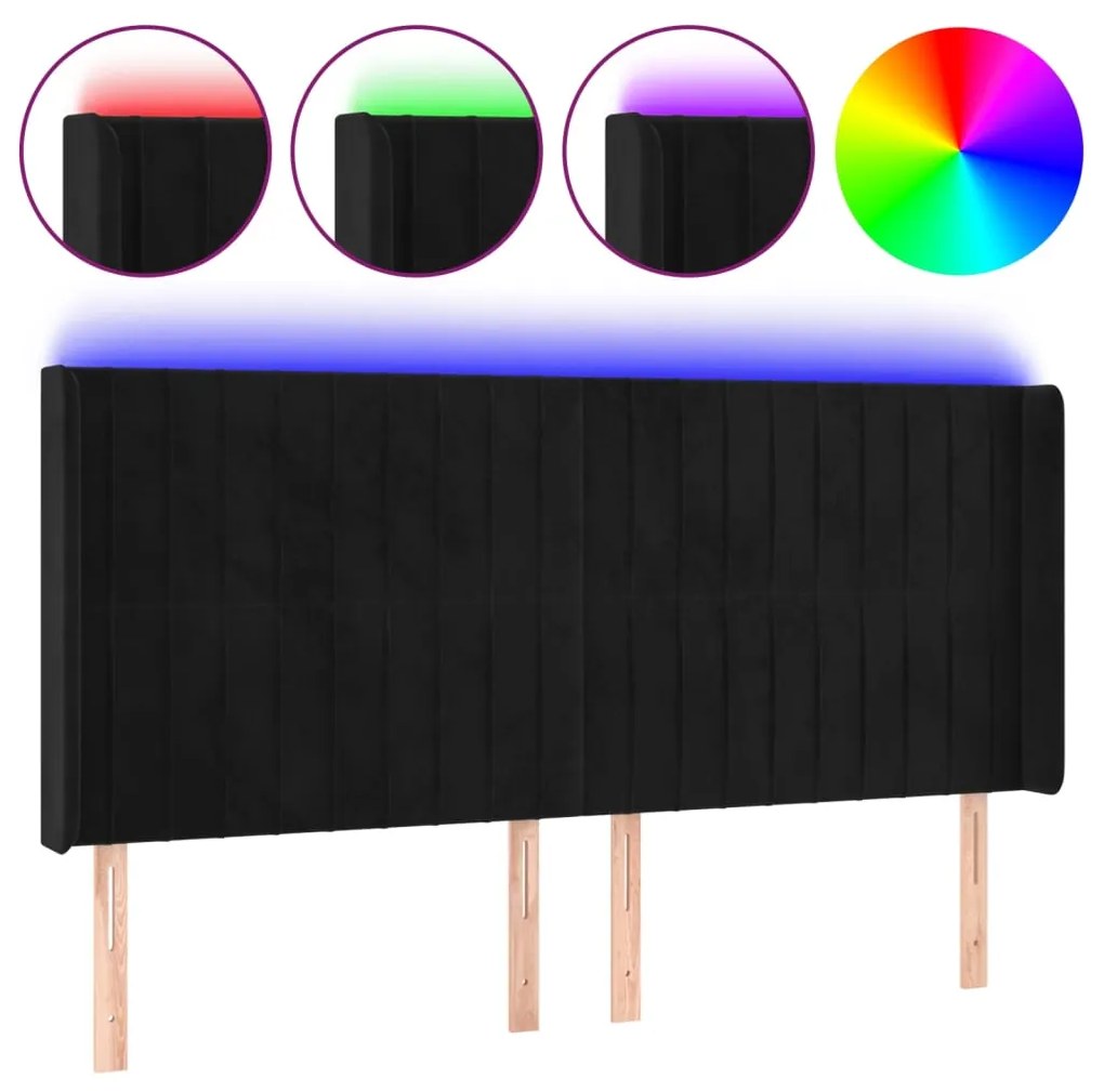 vidaXL Tăblie de pat cu LED, negru, 203x16x118/128 cm, catifea