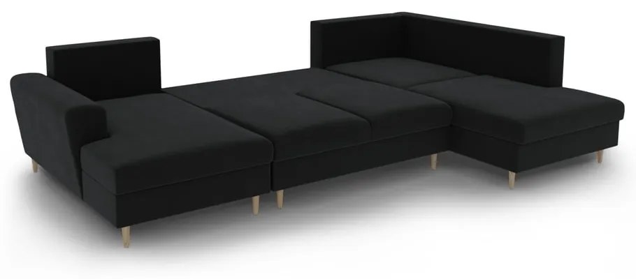 Colțar negru extensibil, cu spațiu de depozitare cu tapițerie din catifea (cu colț pe partea dreaptă-în formă de "U") Kyoto – Cosmopolitan Design