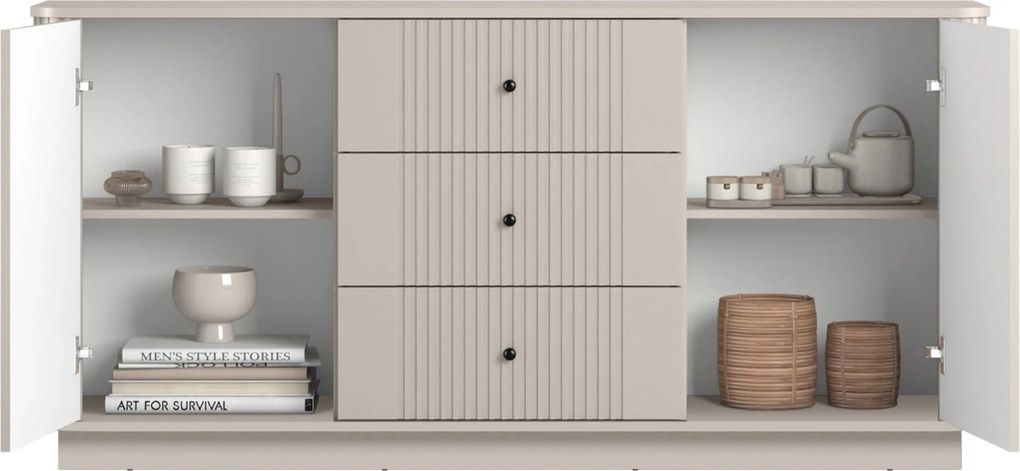 Comodă cu sertare pe soclu Vesper 160 cm - cashmir / mânere negre