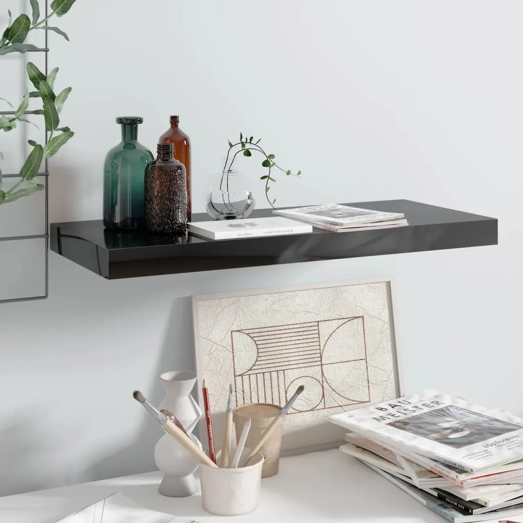 vidaXL Raft de perete suspendat negru extralucios, 60x23,5x3,8 cm, MDF
