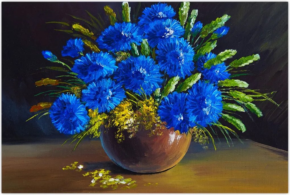 Tablou - Flori albastre în vază (90x60 cm)