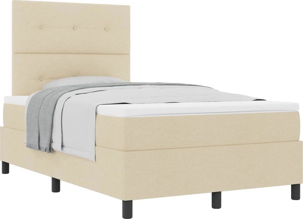 vidaXL Pat cu arcuri cu saltea cu headboard Crem 120 x 200 cm țesătură