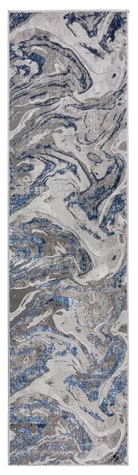 Covor tip traversă albastru/gri 80x300 cm Marbled – Flair Rugs