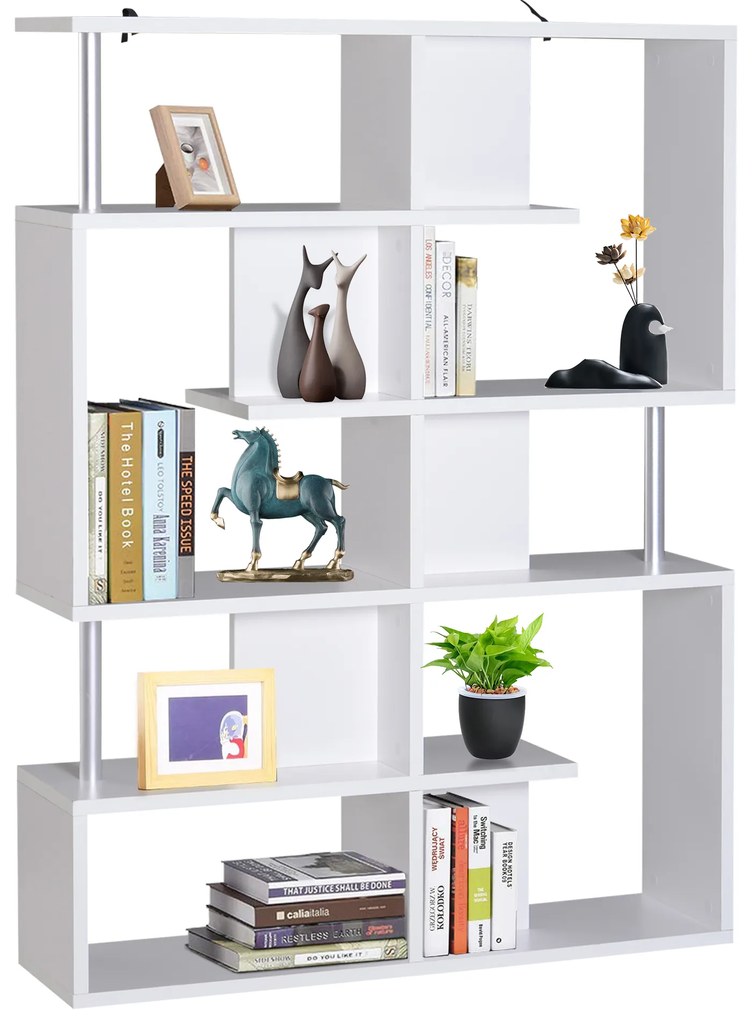 Homcom Mobilier cu Rafturi Librarie 5 Niveluri in Lemn, Alb, 120x28.6x160cm