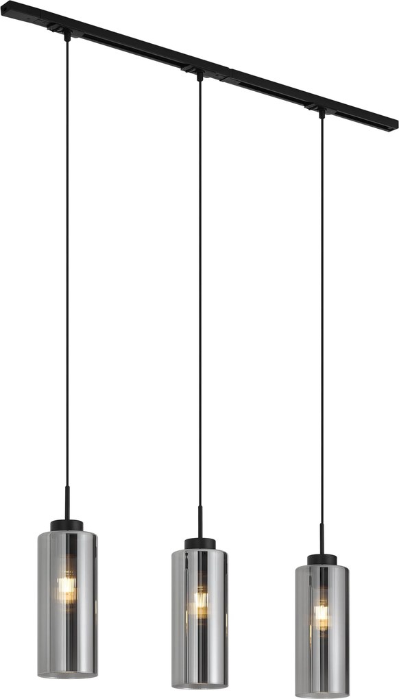 Sistem de șină modern negru cu 3 pendule din sticlă fumurie monofazat - Iconic Laura