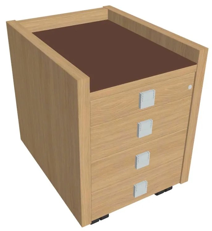 Comodă mobilă Verno 47 x 60 cm cu sticlă, 4 sertare, stejar deschis / maro