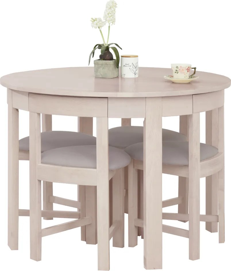 Set de sufragerie 1+4, lemn masiv, alb model lemn /gri-bej, DOMIO