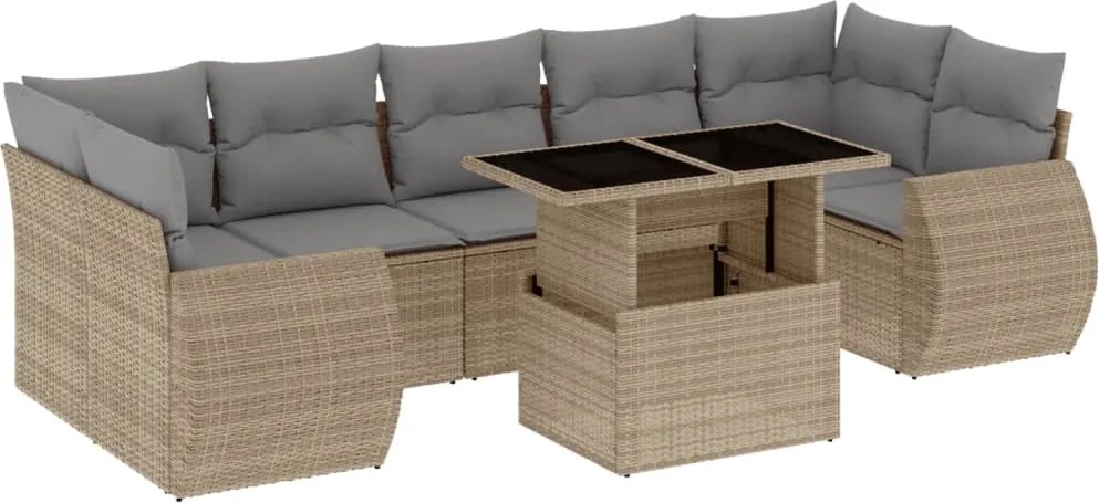 vidaXL Set canapele de grădină, 8 piese, cu perne, bej, poliratan