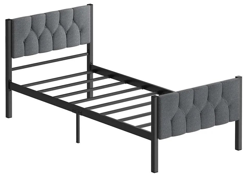 Pat metalic pentru o persoană KAROM, 90 x 200 cm, gri, capacitate de încărcare 120 kg