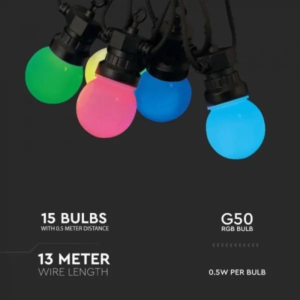 Lanț LED RGB de exterior STRING 13 m 15xLED/0,5W/230V IP44