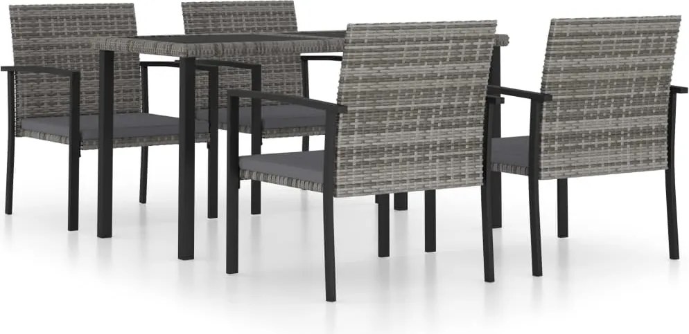 vidaXL Set de masă pentru grădină, 5 piese, gri, poliratan