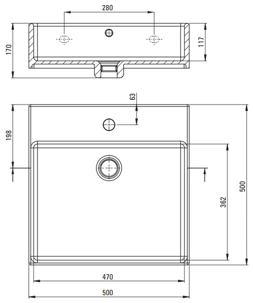 Set consola baie suspendata neagra Deante Temisto cu lavoar inclus 50 cm 500x500 mm