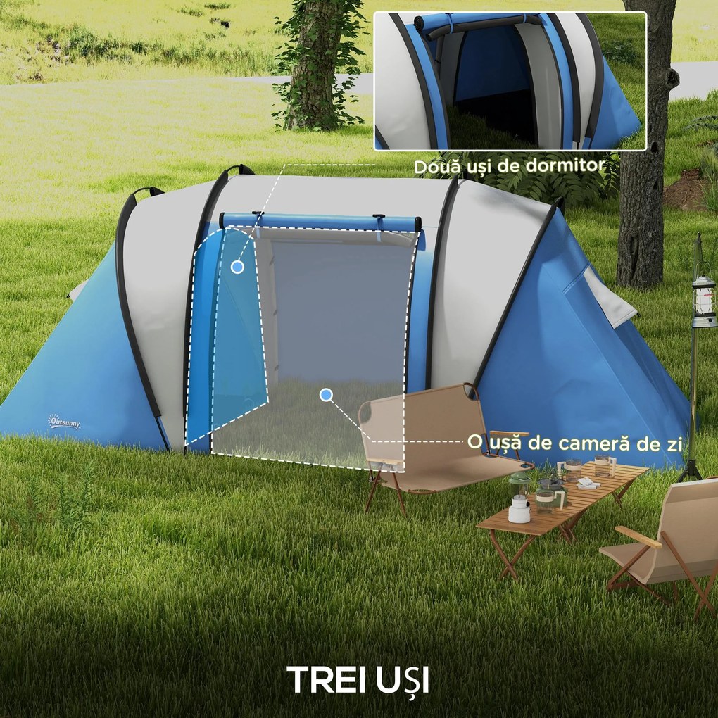 Outsunny Cort de camping pentru 4-5 persoane cu 2 dormitoare | Aosom Romania