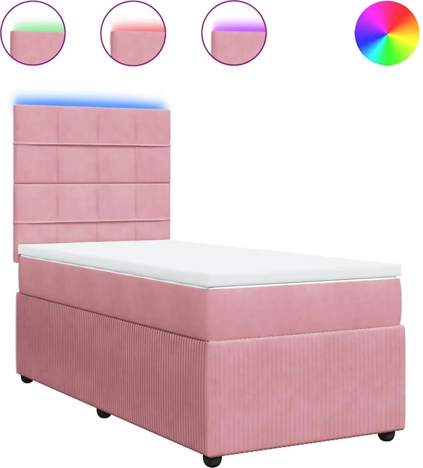 vidaXL Pat box spring cu saltea, roz, 80x200 cm, catifea