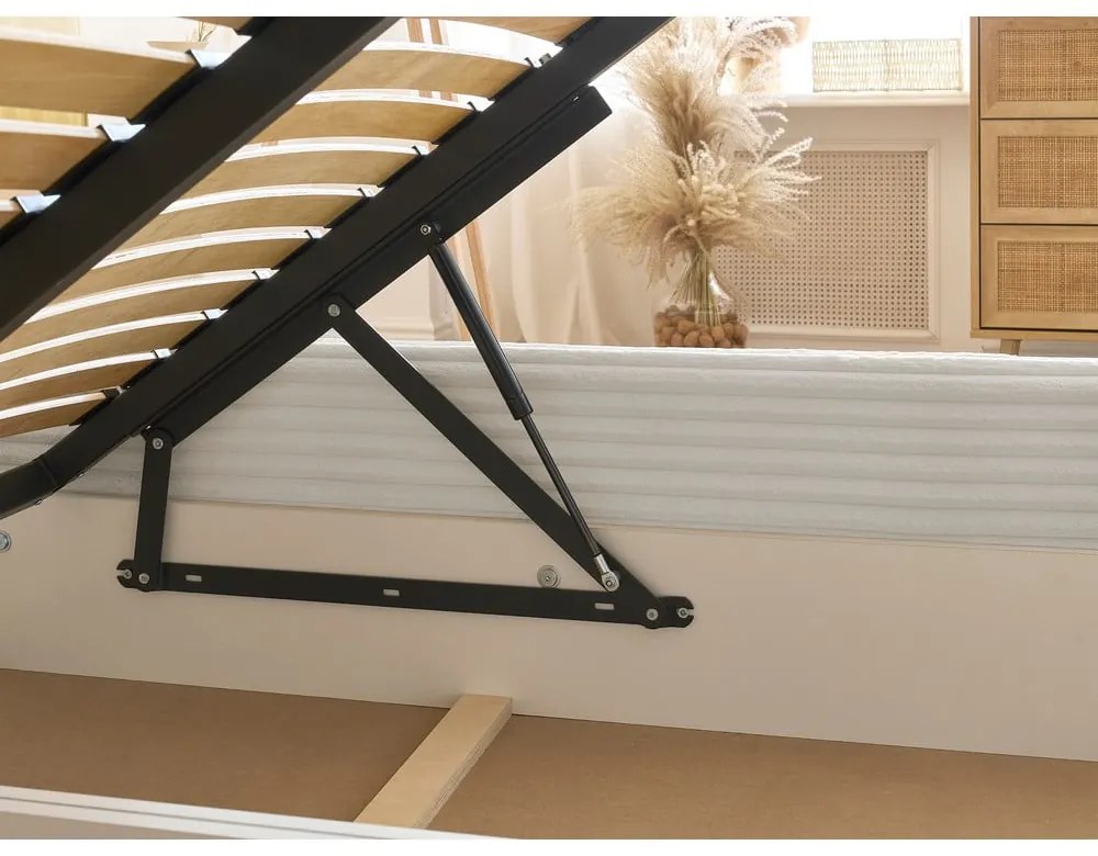 Pat matrimonial crem tapițat cu spațiu de depozitare cu somieră 160x200 cm Jade – Bobochic Paris