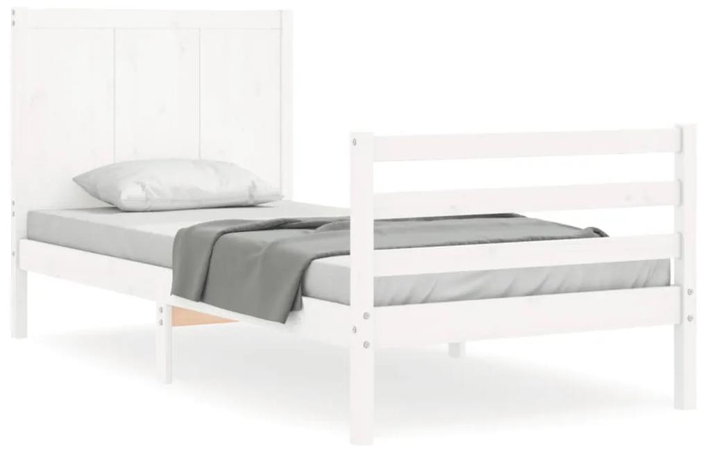 3194497 vidaXL Cadru de pat cu tăblie, alb, 100x200 cm, lemn masiv