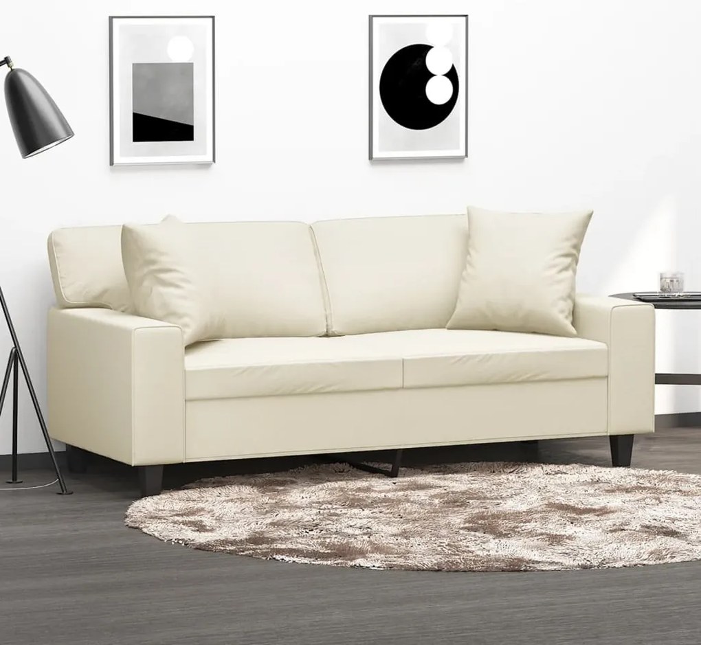 vidaXL Canapea cu 2 locuri cu pernuțe, crem, 140 cm, piele ecologică
