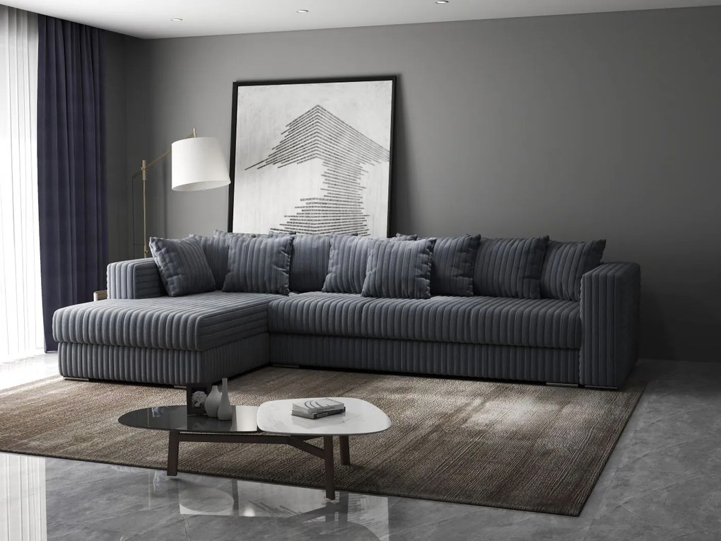 Colțar extensibil dumonde cu ladă de depozitare si sezut confortabil din spuma high-density, Gloria Ambience Gri II 320x183 cm