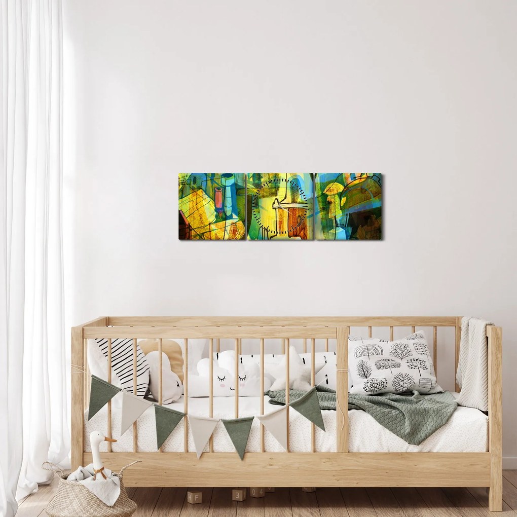 Tablou - Arhitectură, abstractizare cubistă (cu ceas) (90x30 cm)