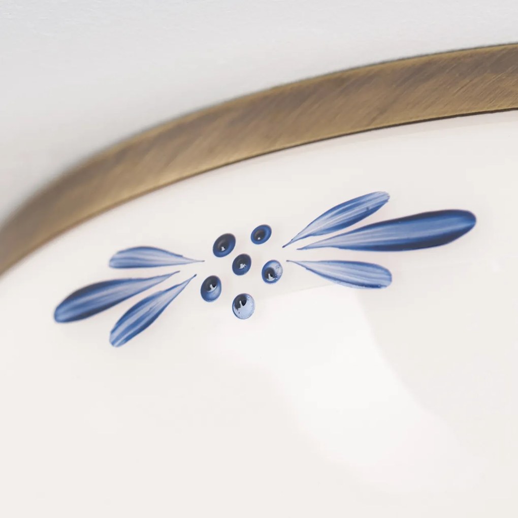Plafoniera clasica Landhaus 28cm alama antique/ sticla opal decor albastru