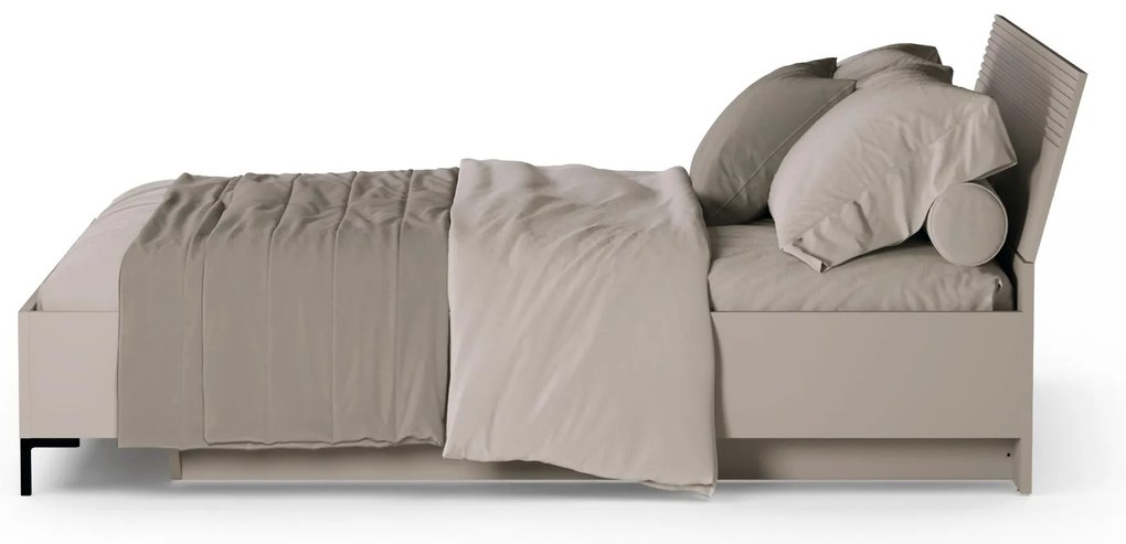 Pat matrimonial 160 cm Demandaron (taupe + stejar silverjack) (cu somieră) (cu sp. depozitare). 1116818
