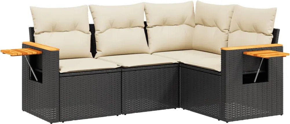 vidaXL Set mobilier de grădină cu perne, 4 piese, negru, poliratan