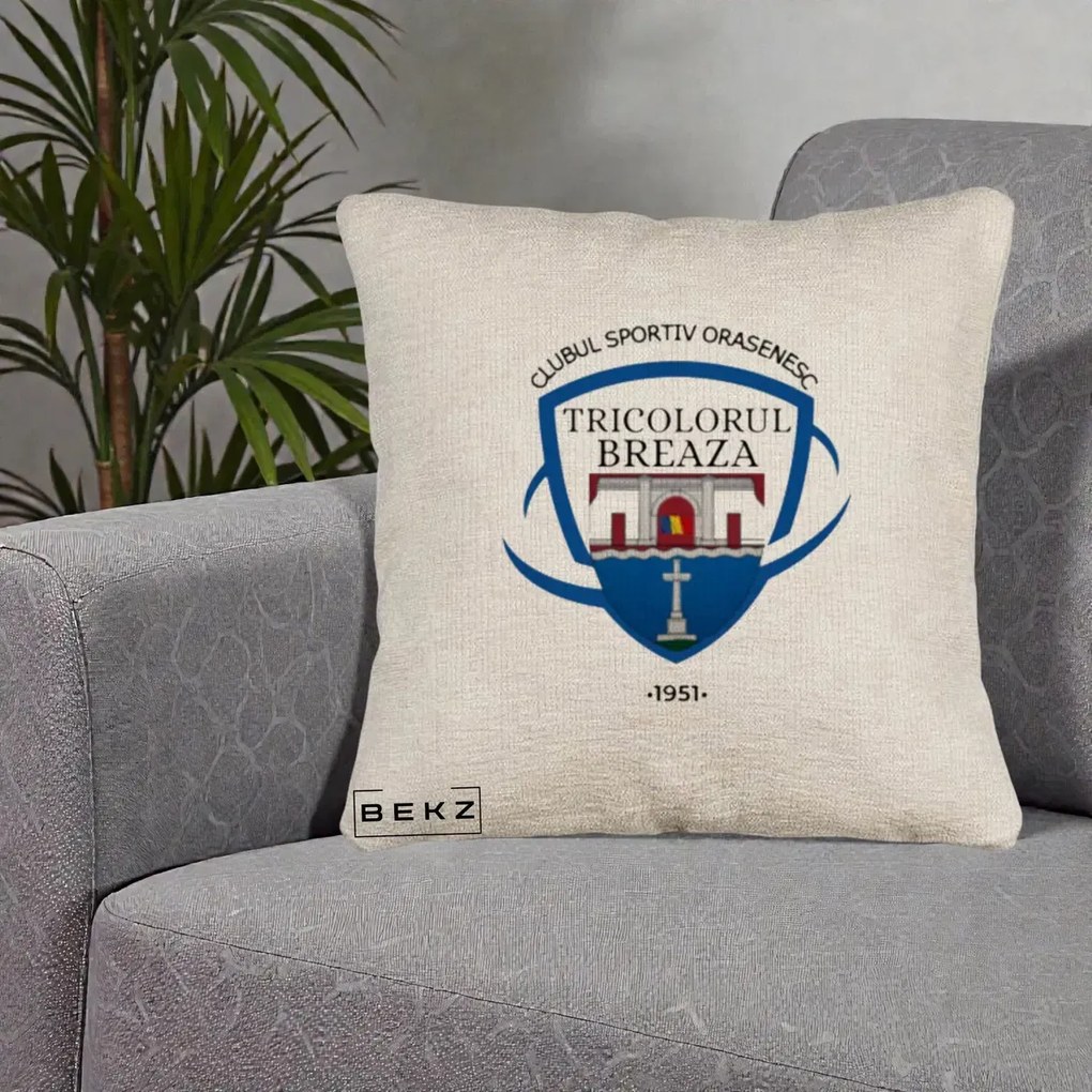 Perna Personalizata CSO Tricolorul Breaza 1951, 40x40 cm, Bej Canapea, Husa Detasabila, Perna Inclusa, BEKZ®