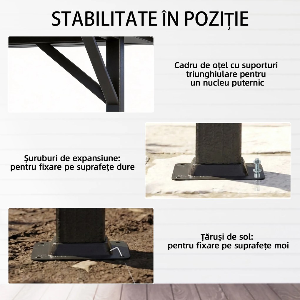 Outsunny Pavilion de Grădină 3,8x3 m cu Perdele, Plasă de Țânțari, Cârlige, Pavilion de Exterior cu Acoperiș Dublu, Orificii de Drenaj, Structură Metalică, pentru Grădină, Terasă, Petreceri, UV30+, Gri Închis | Aosom Romania