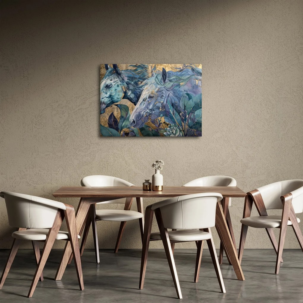 Tablou - Cai cu fundal auriu (70x50 cm)