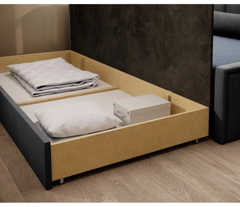 Canapea albastră/gri extensibilă/cu spațiu de depozitare cu tapițerie din chenille 214 cm Fulgeo – ELTAP