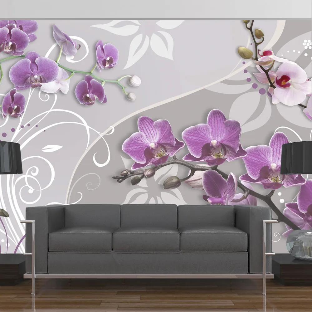 Fototapet Bimago - Flight of purple orchids + Adeziv gratuit 200x140 cm
