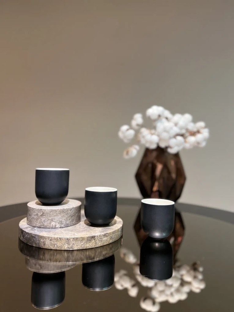 Pahar Black Beauty Novum (Negru Carbon Mat - Alb Mat interior) Gresie Ceramica Glazurata Manual