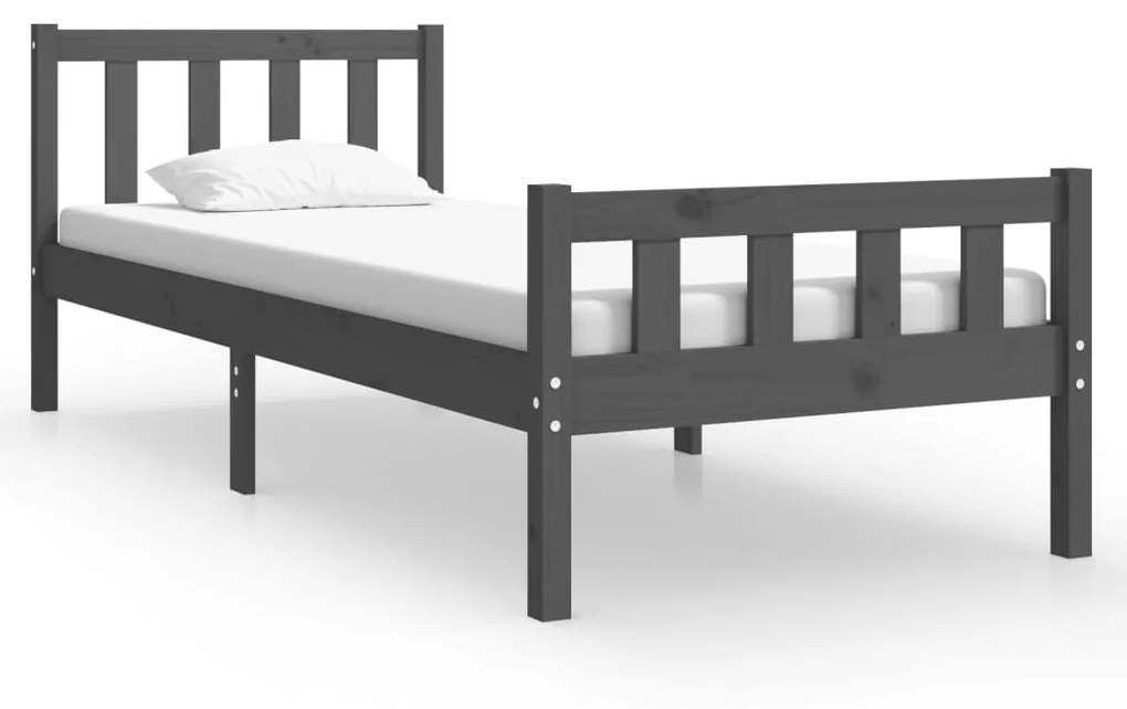 810646 vidaXL Cadru de pat single, gri, 90x190 cm, lemn masiv
