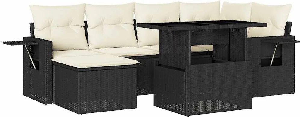 vidaXL Set canapele de grădină cu perne, 7 piese, negru, poliratan