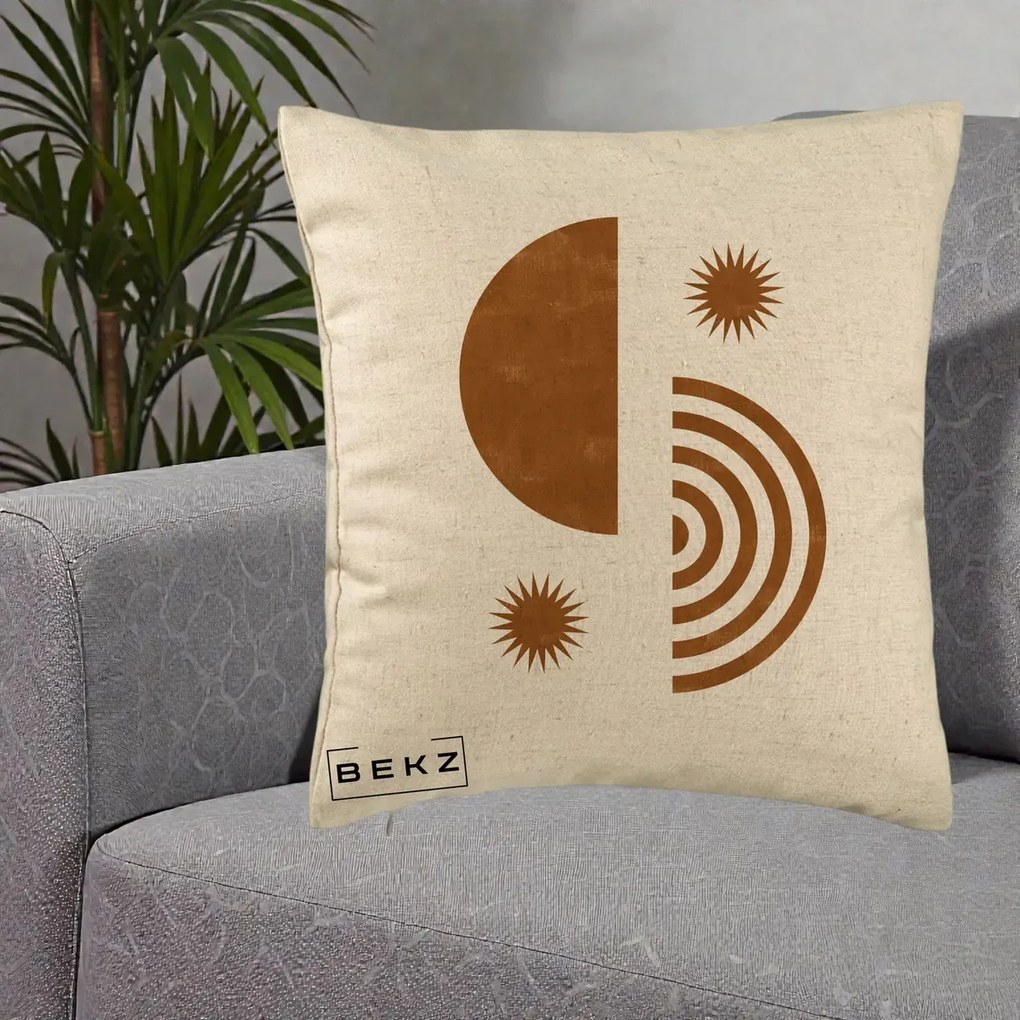 Perna Decorativa Boho Sun si Spirala, 40x40 cm, Bej, Husa Detasabila, Perna Inclusa, BEKZ®