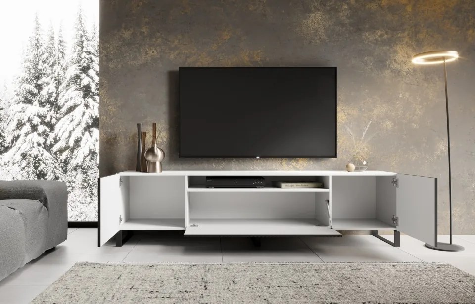 Comodă TV NOEMI Stand – 200x41x53 cm – Negru / Alb