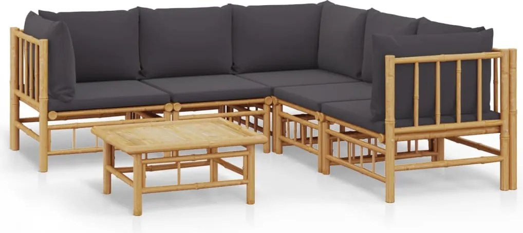 vidaXL Set mobilier de grădină cu perne gri închis, 6 piese, bambus
