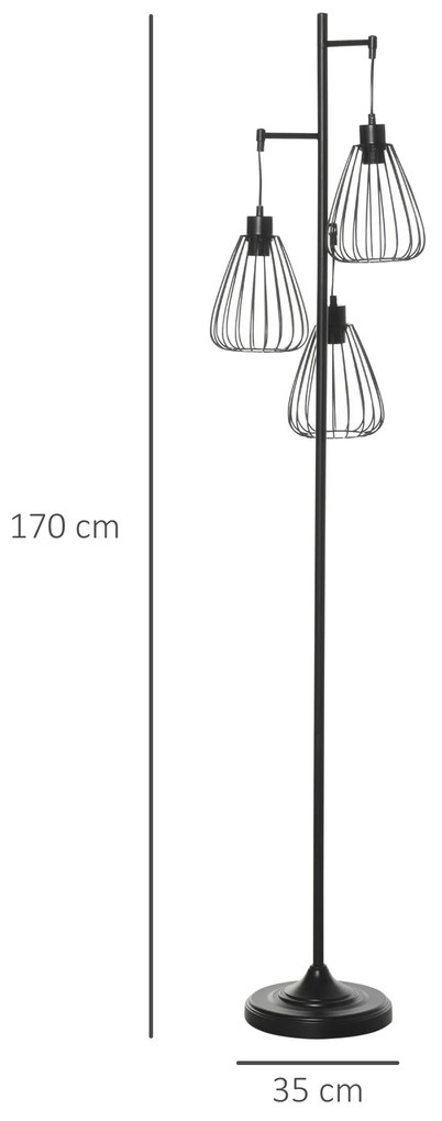 Lampa de podea Design Vintage Industrial din metal negru, lampa de podea moderna Ф35 x 170 cm HOMCOM | Aosom Romania