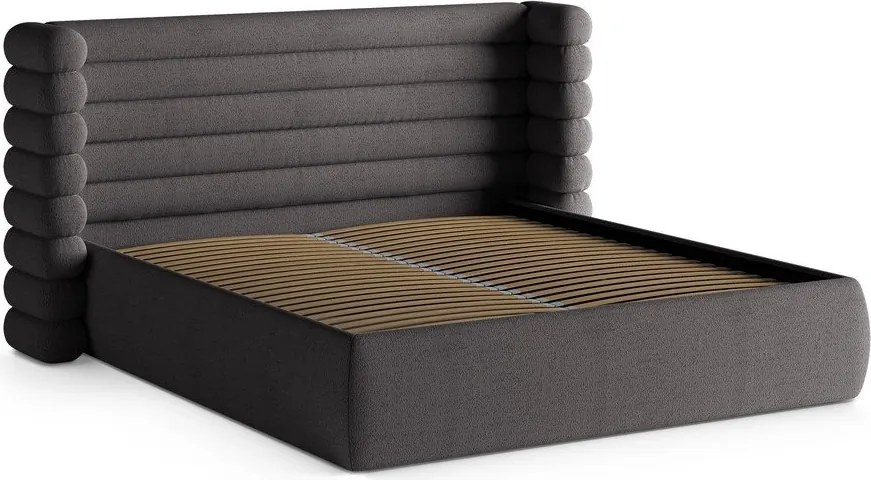 Pat matrimonial gri închis tapițat cu spațiu de depozitare cu somieră 160x200 cm Mount – Micadoni