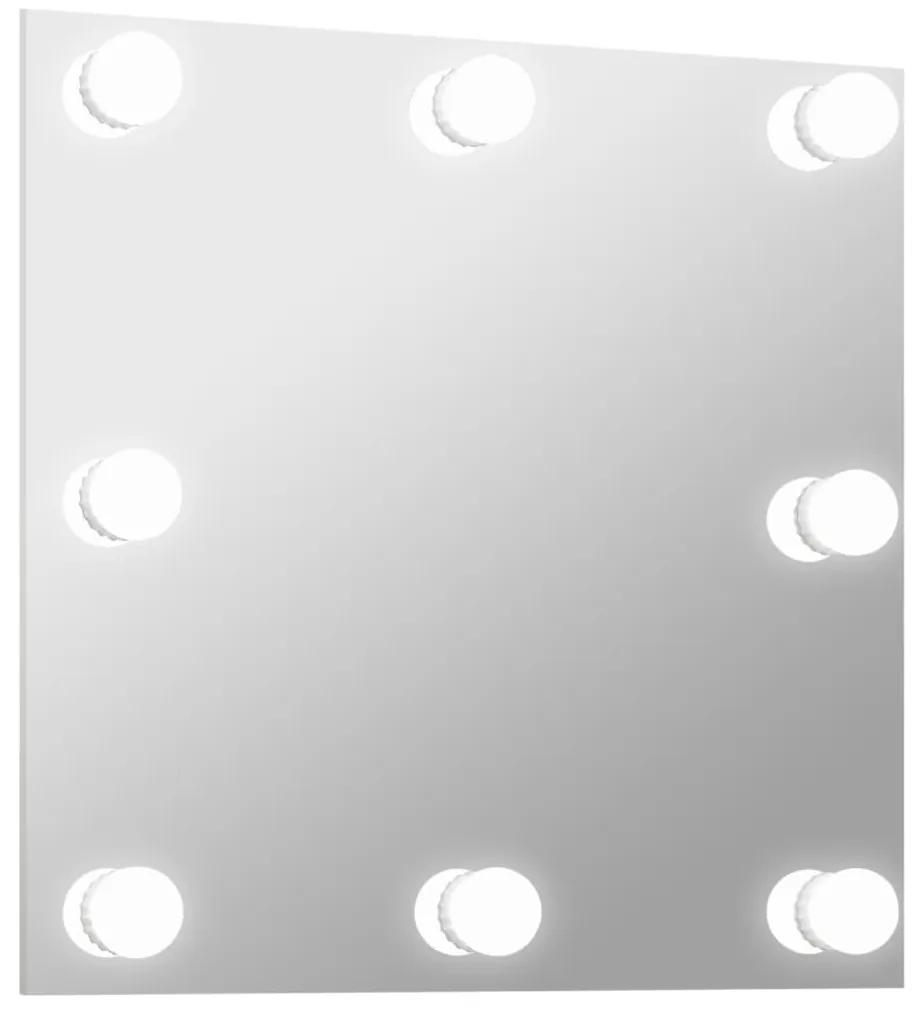 Oglindă de perete cu lumini led, sticlă, pătrată