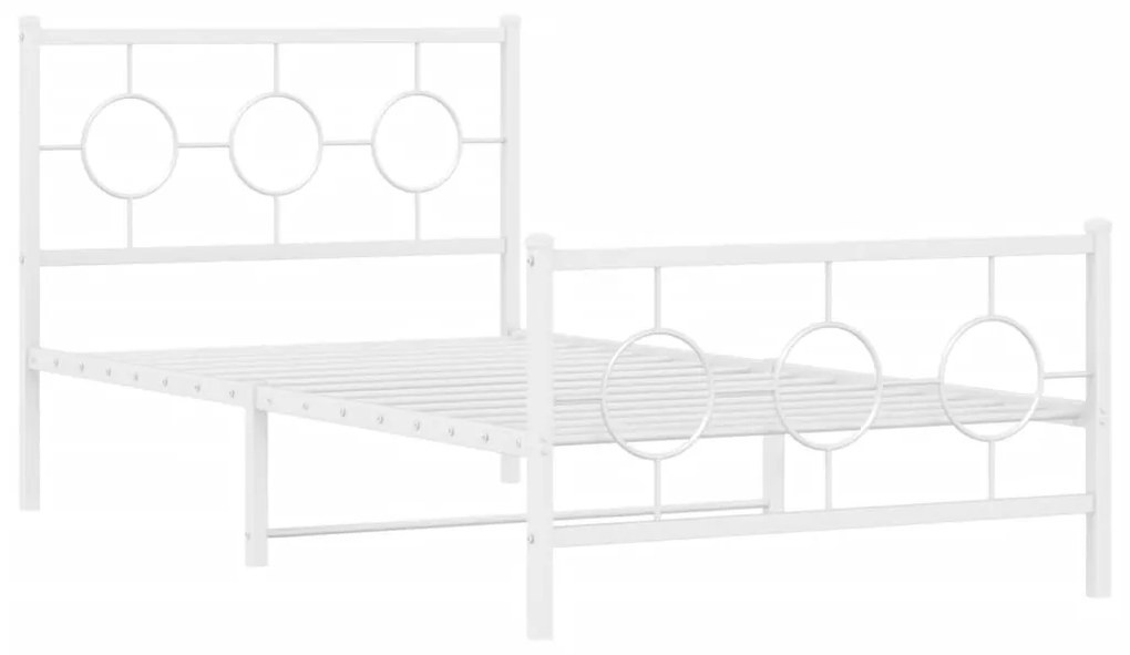 376287 vidaXL Cadru de pat metalic cu tăblie de cap/picioare, alb, 100x190 cm