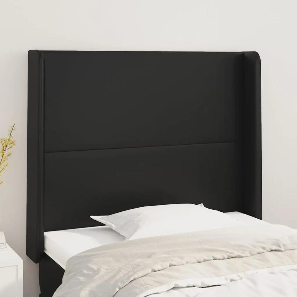 3119384 vidaXL Tăblie de pat cu aripioare, negru, 103x16x118/128 cm, piele eco