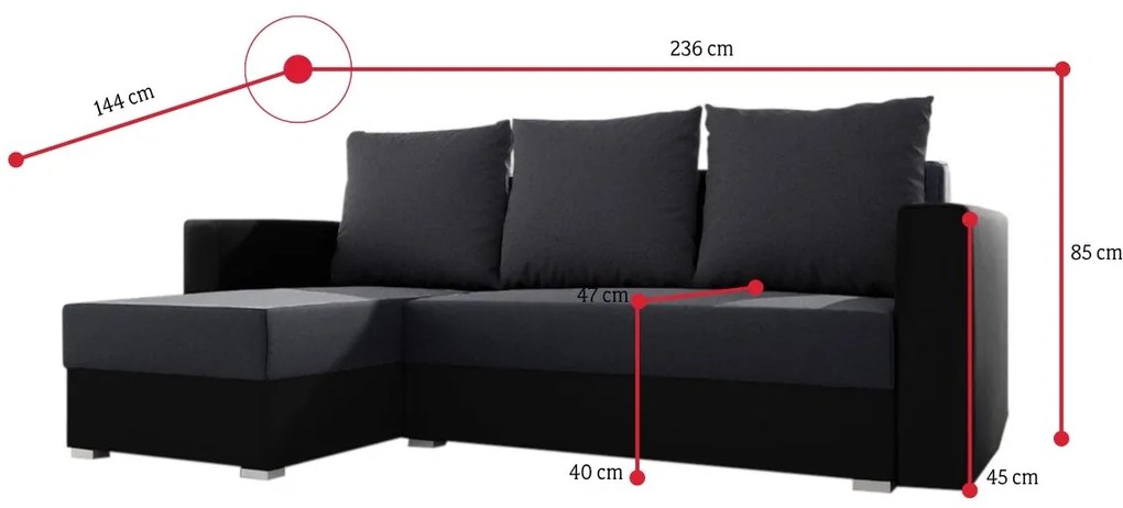 Supermobel Coltar extensibil MADERA, 236x88x144, suedine 1/suedine 1024, colt pe stanga