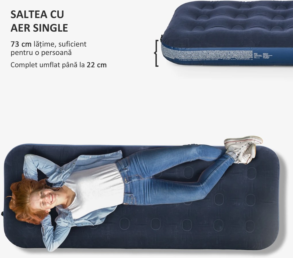 Outsunny Saltea cu aer individual cu pompă manuală, pat portabil | Aosom Romania