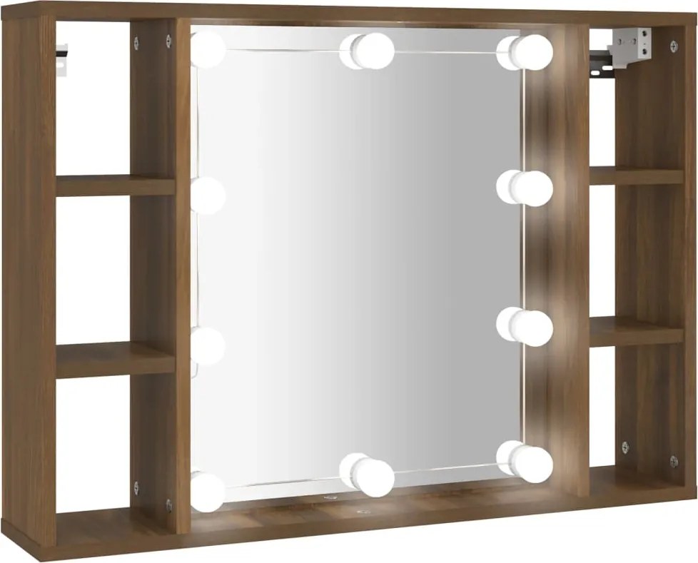 vidaXL Dulap cu oglindă și LED, stejar maro, 76x15x55 cm