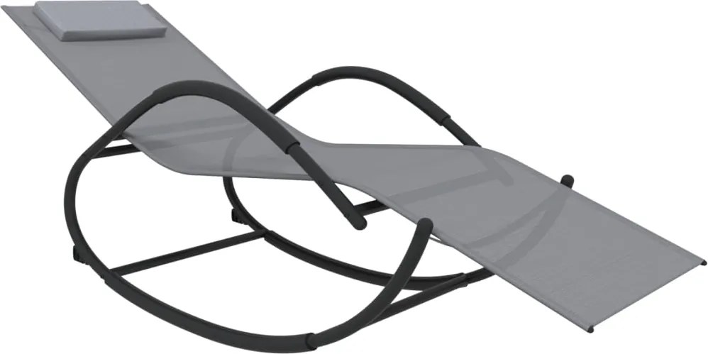 vidaXL Șezlong de plajă cu balansoar, gri, oțel și textilenă