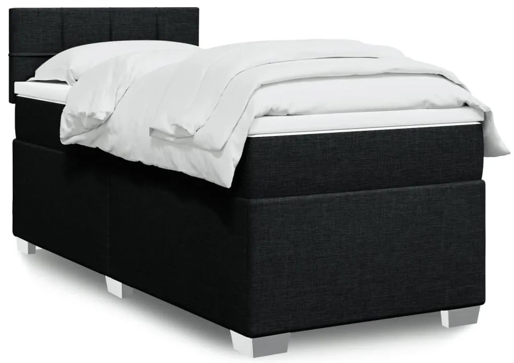 vidaXL Pat box spring cu saltea, negru, 90x190 cm, textil