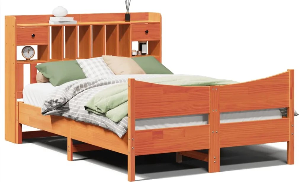 vidaXL Cadru pat fără saltea, maro ceruit, 140x190 cm, lemn masiv pin